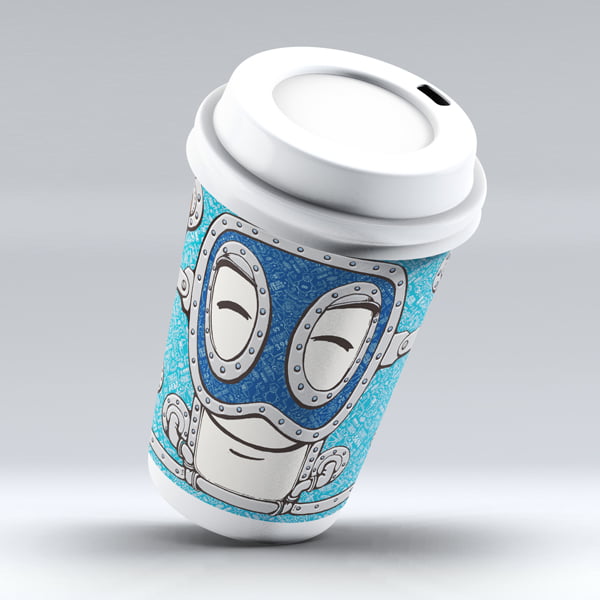 لیوان دوجداره کاغذی ۲۷۰-۳۶۰ سی سی مستر روبات آبی (همراه با در استاپ دار)