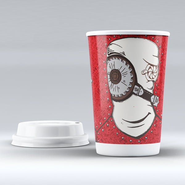 لیوان دوجداره کاغذی ۲۷۰-۳۶۰ سی سی مستر روبات قرمز (همراه با در استاپ دار)